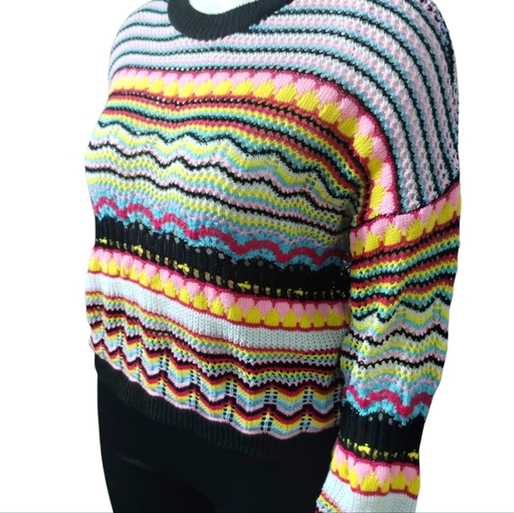 Oversized Women's Rainbow Festival Open Knit Crew‎ Resort Light Sweater size L - Picture 2 of 8
